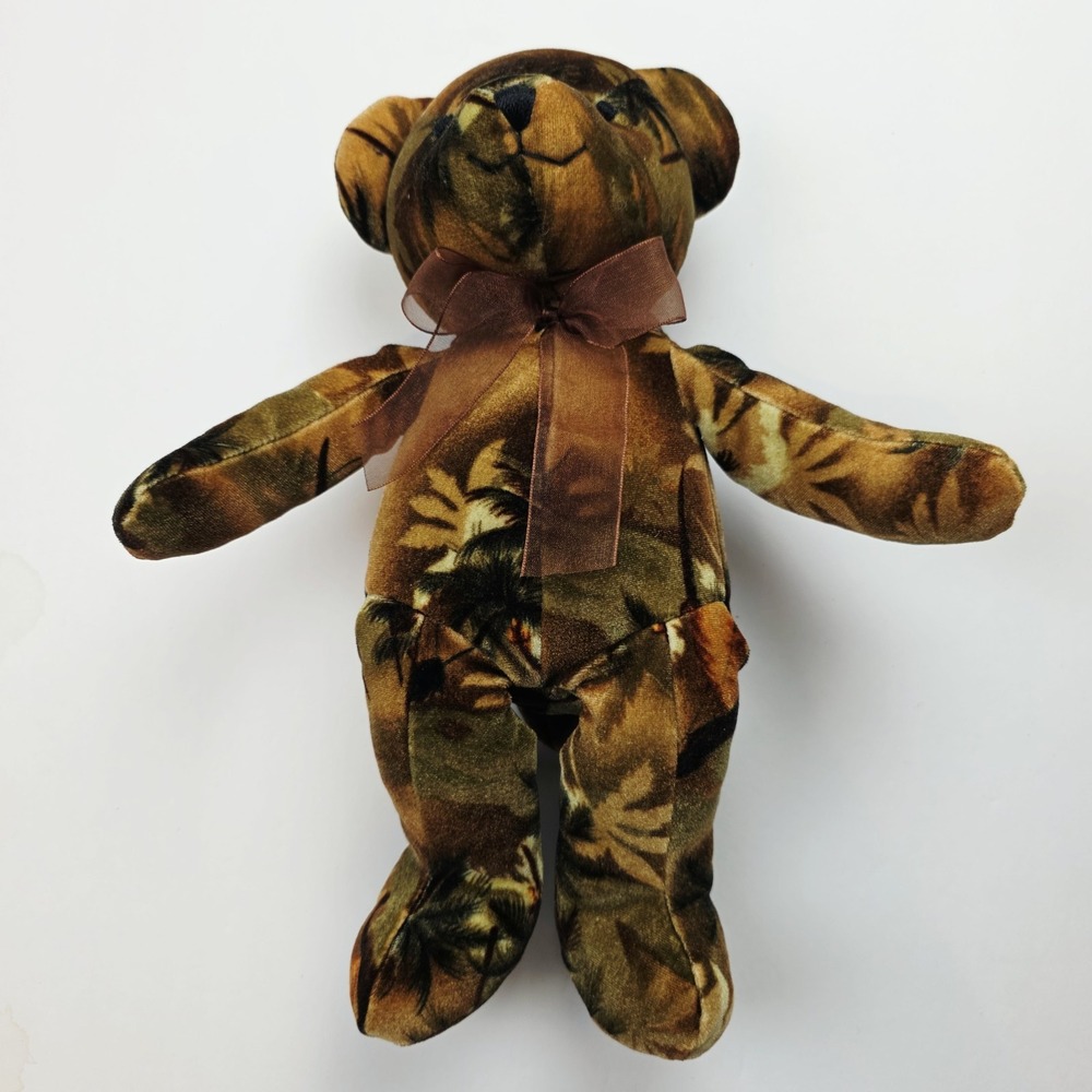 Bestever Tropical Print Teddy Bear Velvet Stuffed Plush 12" With Bow Palm Trees